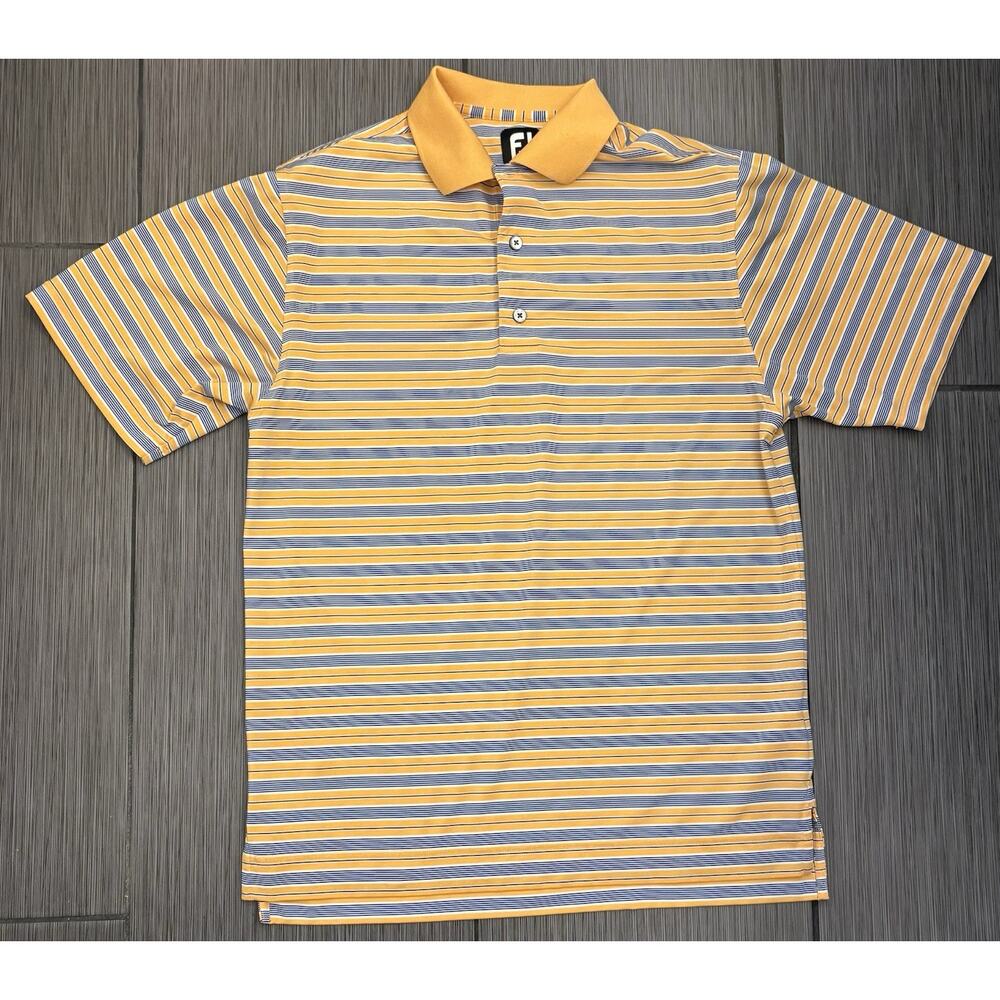 FJ Yellow And Blue Striped Polo Size Small Gold